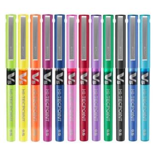 Pilot | Roller Ball Pen | Hi-Tecpoint V5 | Pure Liquid Ink| Set of 12 Assorted Colours |