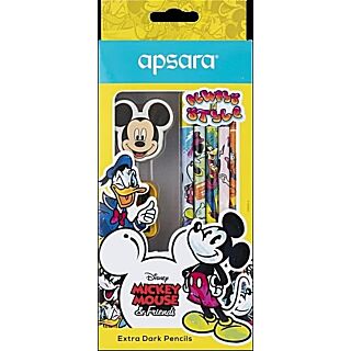 Apsara | Disney Micky Mouse & Friends Pencils Pack | ( With 1N-Sharpener, 1N-Eraser & 1N-Topper Eraser ) |