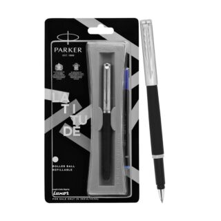 Parker | Roller Ball Pen | Latitude Matte | Metallix Chrome Trim | Ink Blue |