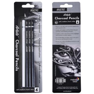 Brustro | Artist's Charcoal Pencil | Set of 4pcs | Soft-Medium-Hard & White |