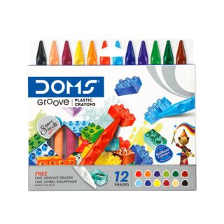 Doms | Plastic Crayons | Groove | Pack of 12 Shades | Art No.8429 |