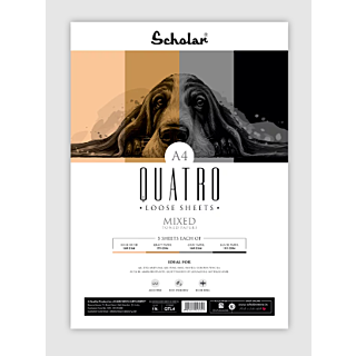 Scholar | Quatro Loose Sheets | Four in One | Toned Sheets with Kraft, Black, Beige & Grey Paper | 20 Sheets | Size: A4 |